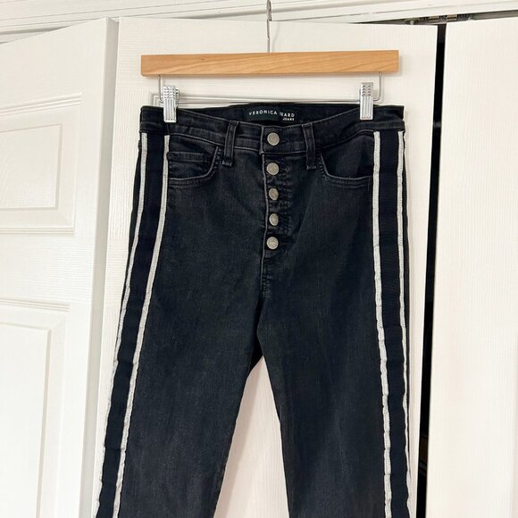 Veronica Beard Carolyn Baby Boot Jeans Black 29 Raven Wash Stripe Button Fly - Picture 4 of 9